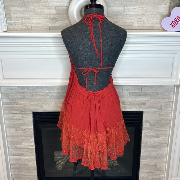 Womens Summer Halter Deep V Neck Sexy Patchwork Mini Short Dress Size Small - Picture 7 of 9